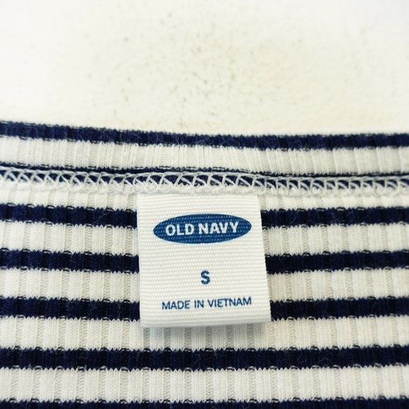 OLD NAVY Women's Navy Blue White Top Blouse SMALL Stretch Striped Short Sleeve - Picture 3 of 8